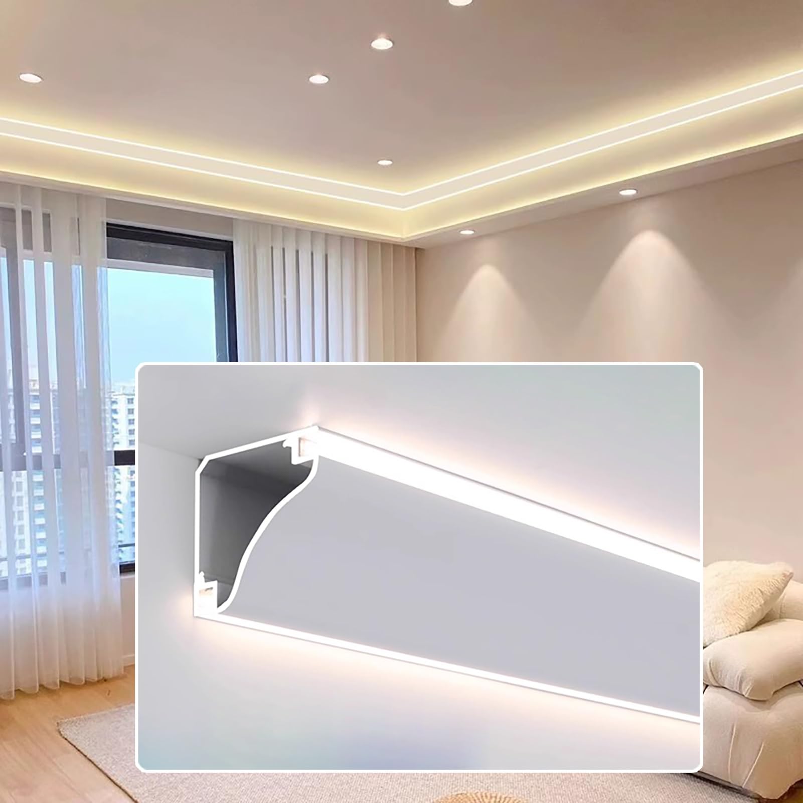 Profili per Strisce Led Canale in Alluminio da 2, 8, 10, 15, 20, 30 m per Strisce LED, Canale Diffusore Flessibile per LED, Montaggio Superficiale, Profilo di Illuminazione per Modanatura(2.8m/9.2ft)