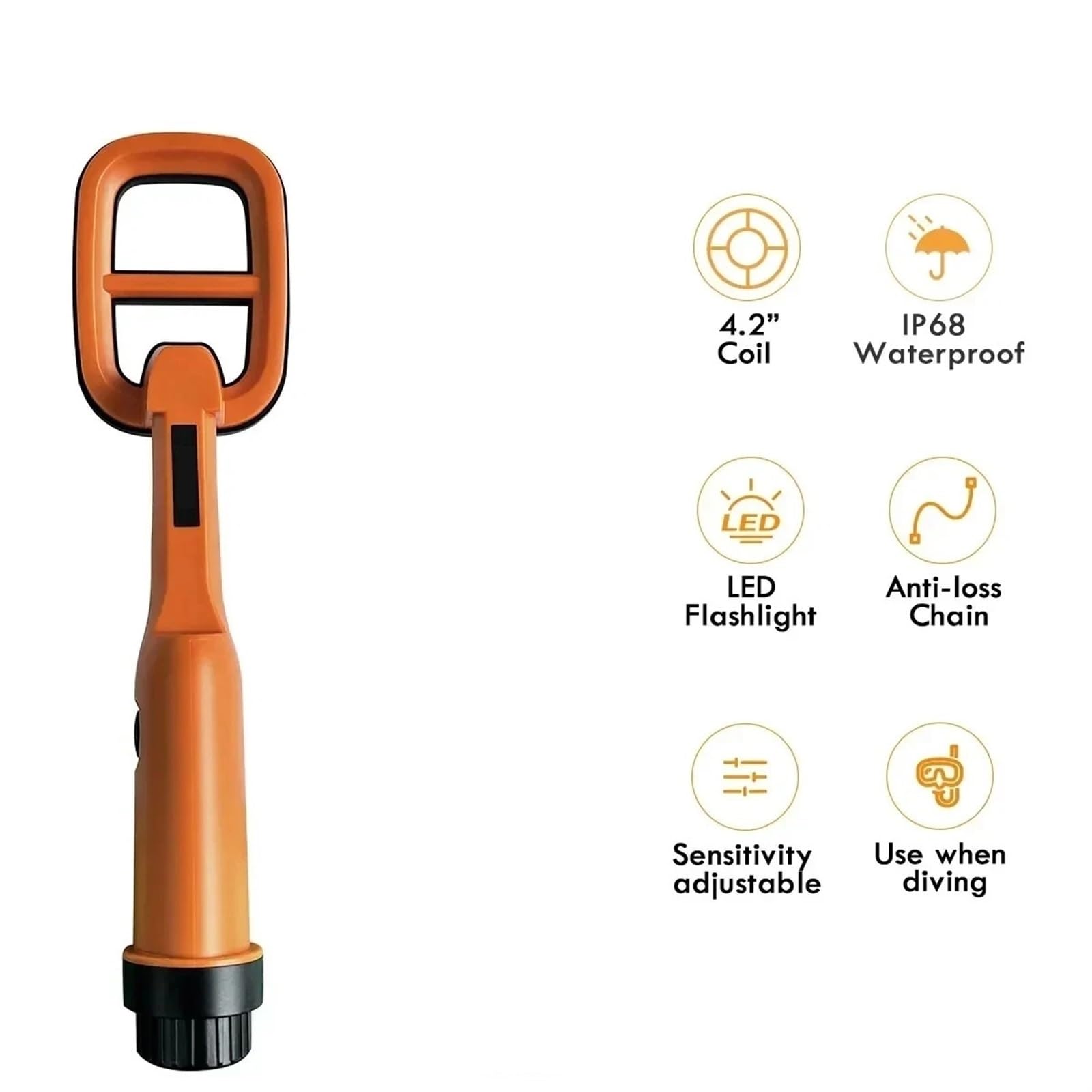 Ręczny wykrywacz metali do nurkowania Pinpointer Pointer Sonda Wodoodporna cewka wykrywająca metal 4,2 cala
