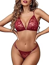 NLAND Ensembles de Lingerie pour Femmes 2 Pièces Brodé Dentelle Florale Soutien-Gorge et Culotte sous-Vêtements Transparente