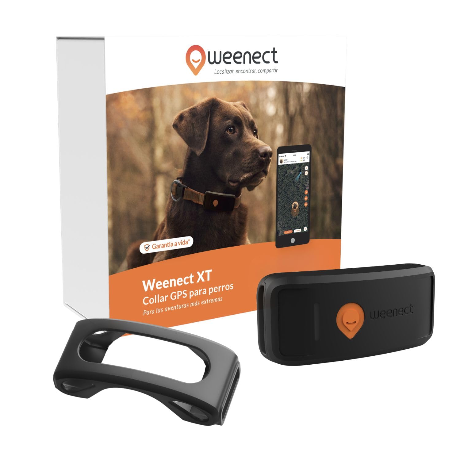 Weenect Perro XT - Localizador GPS para Perros Sin Collar | Resistente al Agua | Antena XL | Alcance Ilimitado | Garantía de por Vida | Suscripción Requerida