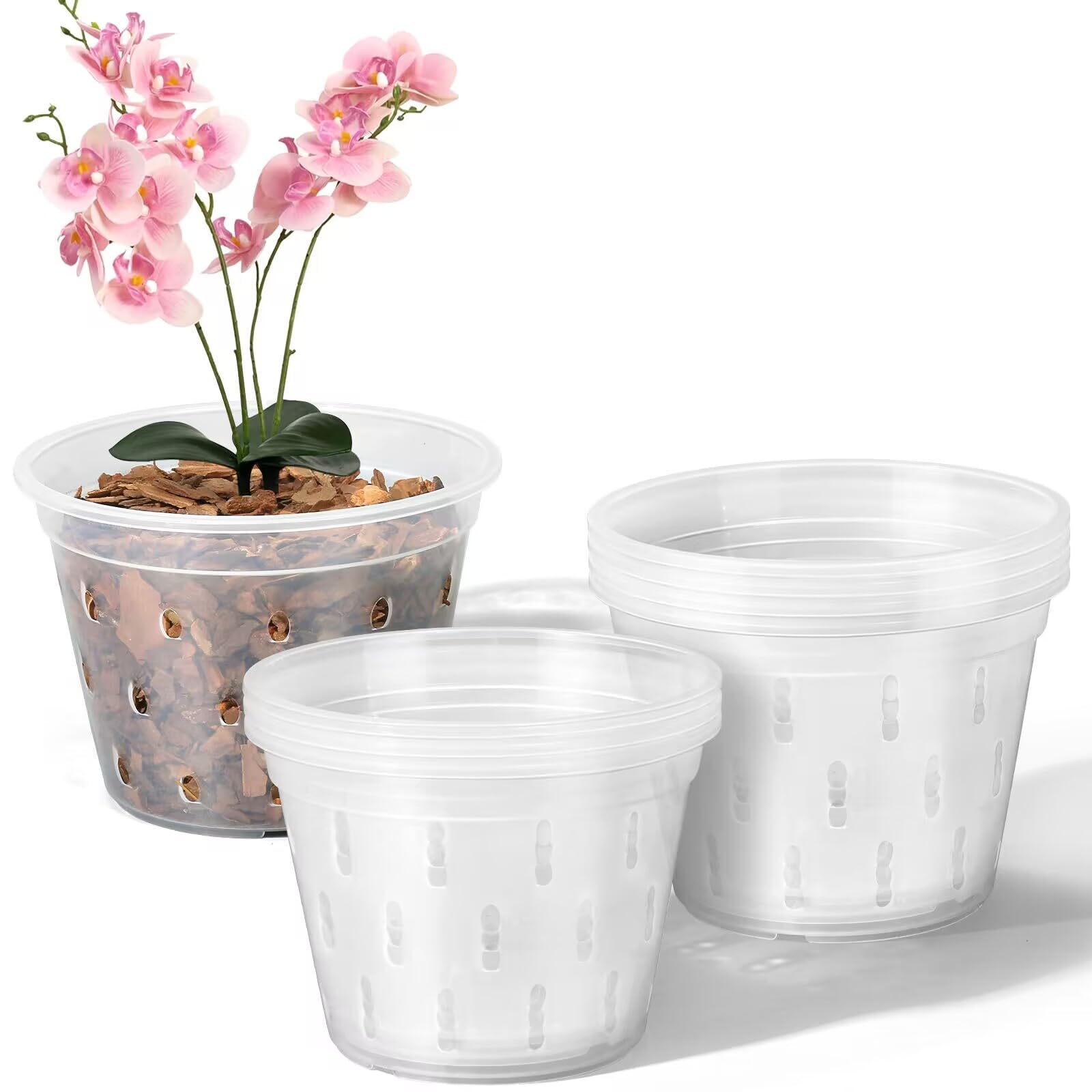 RAOOKIF7 Inch Clear Orchid Pots for Repotting, 8 Pack Plastic Orchid Pots with Holes, Clear Pots for Orchid