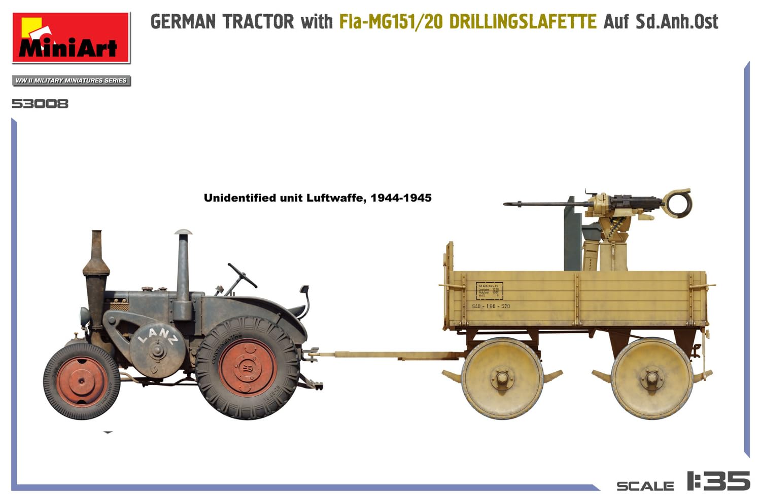 LANZ BULLDOG 4016 mit MG151/20 und Militär Trailer