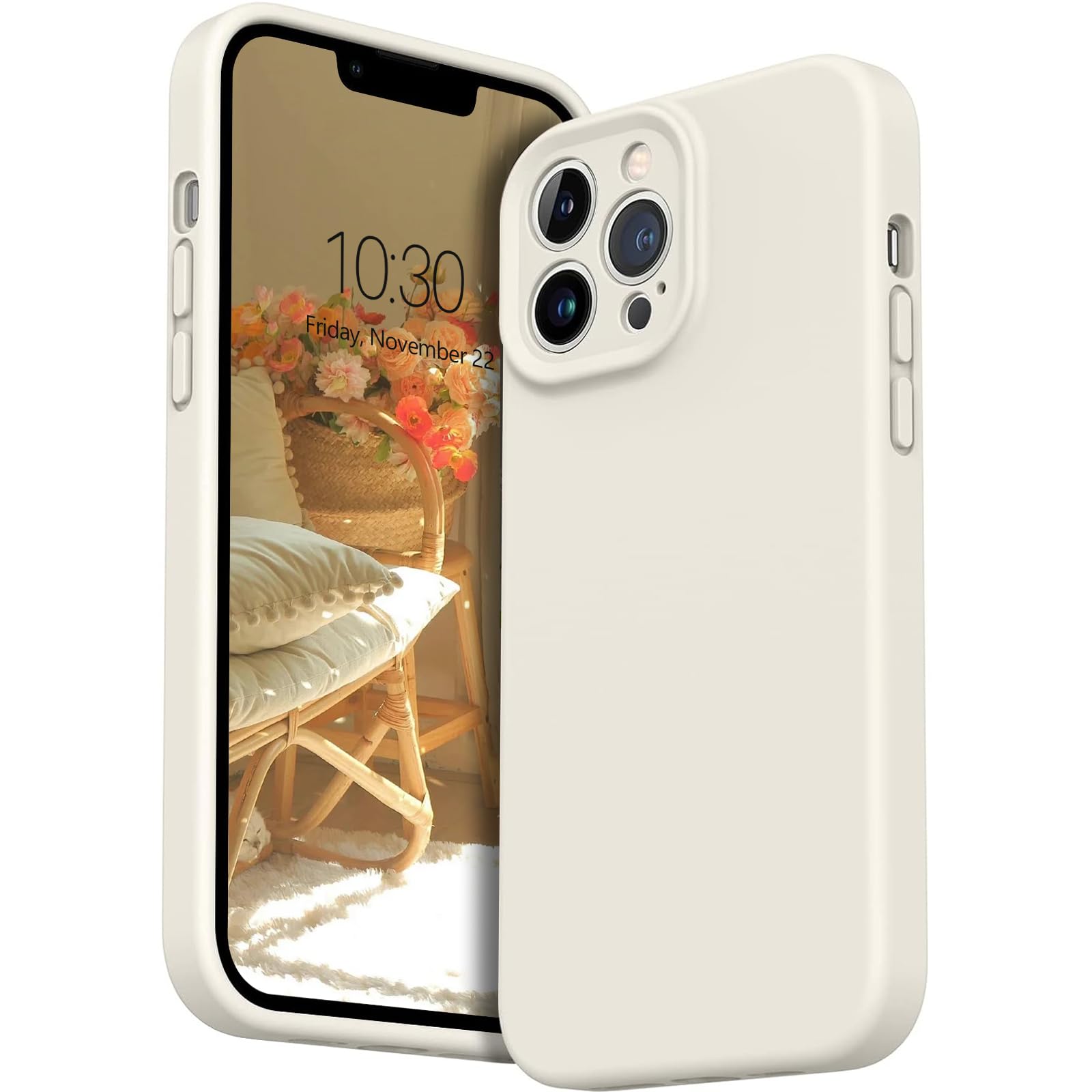DUEDUESilicone Case for iPhone 12 Pro Max 6.7-Inch, Enhanced Camera Protection,Ultra Slim Soft Liquid Silicone Cover, Microfiber Lining Protection Shockproof Case, Beige