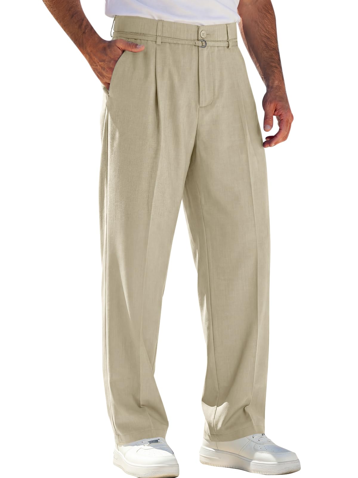 Runcati Mens Casual Dress Pants Elastic Waist Pleated Baggy Wide Leg Slacks Lightweight Old Money Trousers
