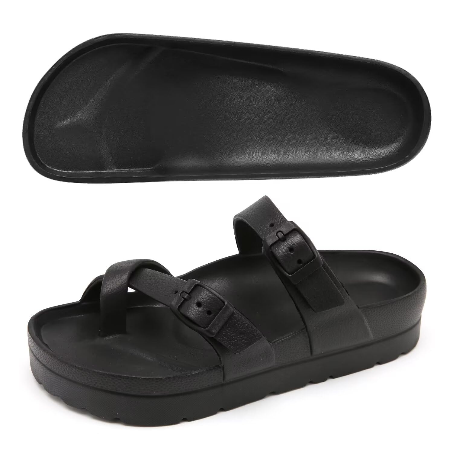 Women's Platform Flip Flops with Arch Support, Eva Lightweight Chunky Slide Sandals for Women, Fashion Comfort Summer Beach Sandal with Adjustable Buckle, Sandalias De Plataforma Para Mujer