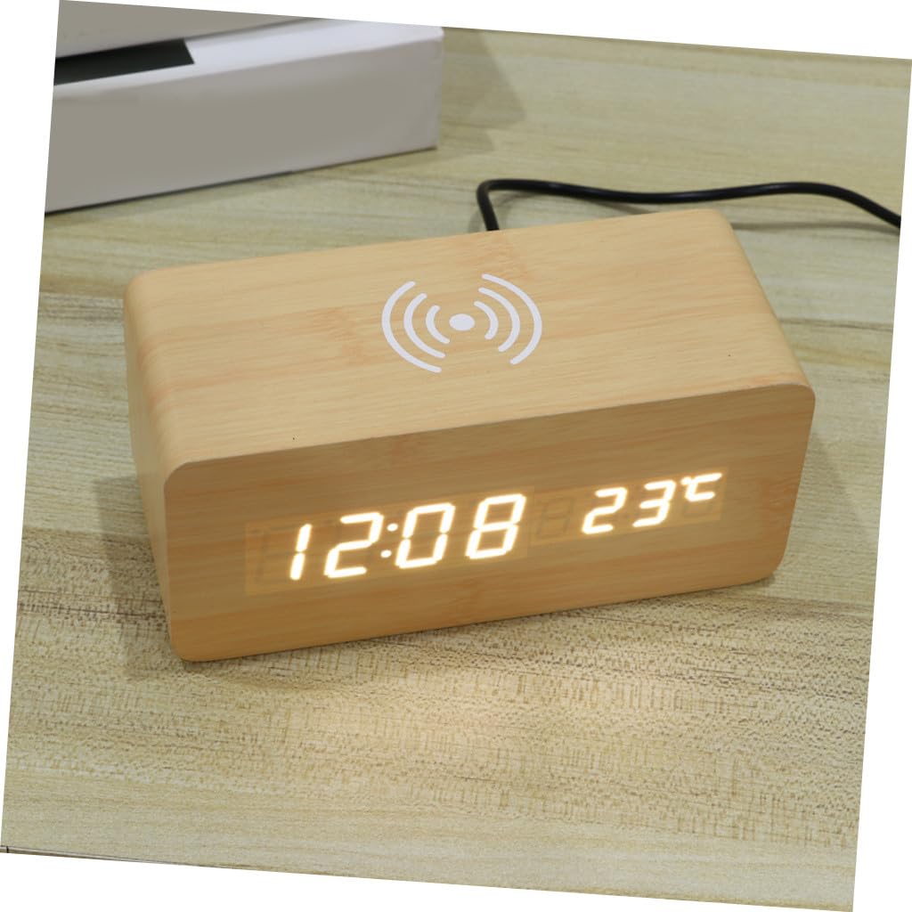 Cabilock Despertador Digital de Sobremesa de Madera LED y Carga Inalámbrica