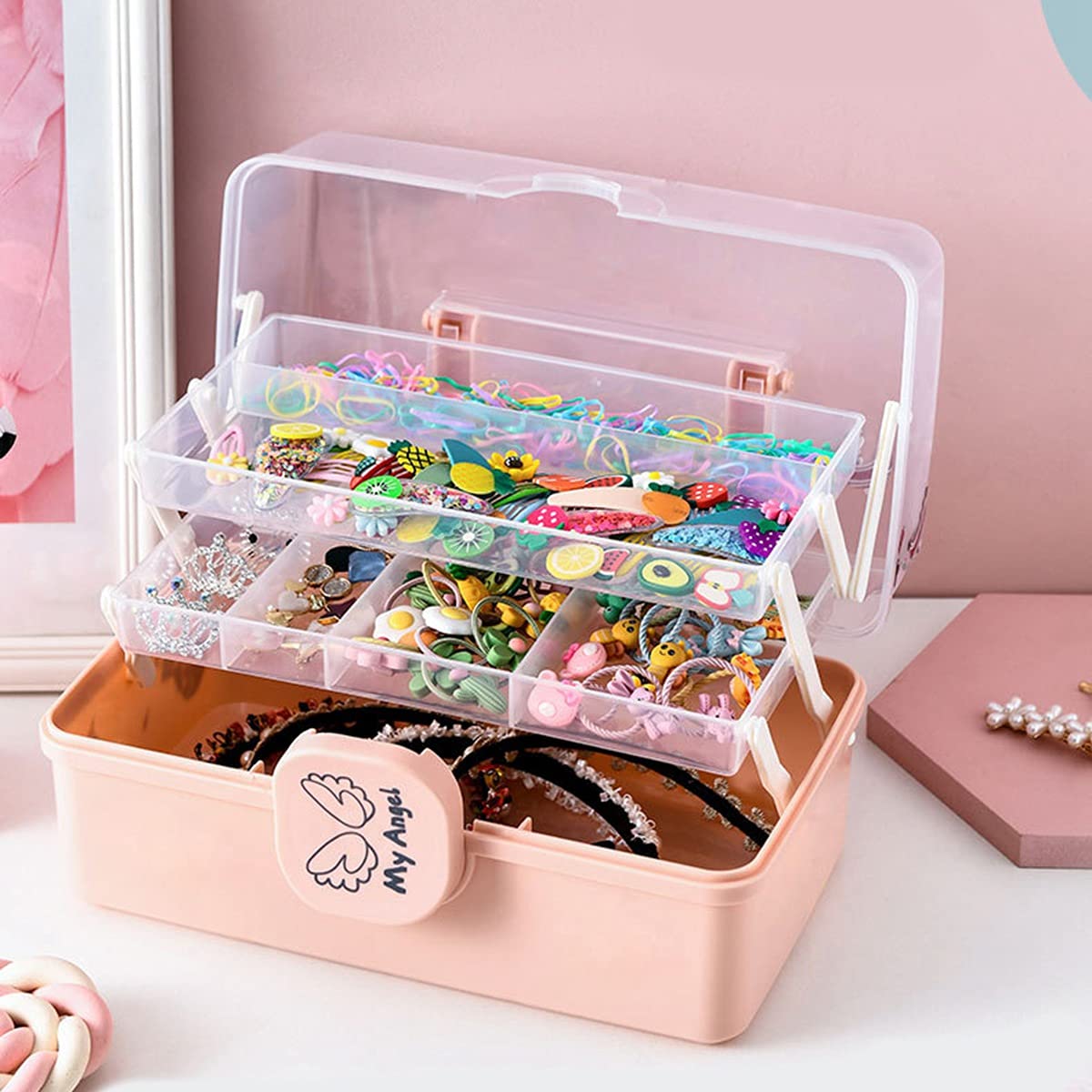 Organizer voor haaraccessoires, houder voor haaraccessoires voor kinderen, multifunctionele opbergdoos, haaraccessoires en naaikosten, nagels, haren