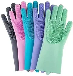 Luva de Silicone Multiuso para Lavar Louça, Esponja Antibactéria