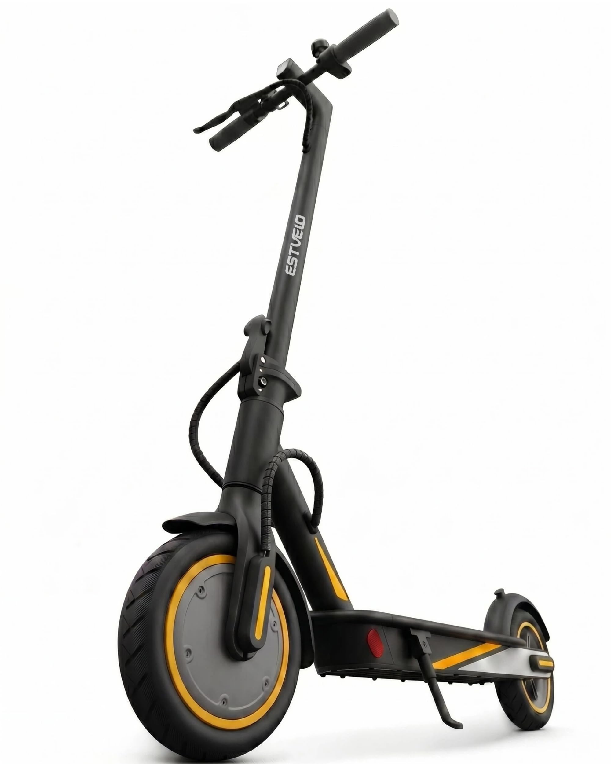ESTVELO Electric Scooter for Adults, 350W-500W Motor, 20/30/32/45km Long Range, 8.5"/10" Air/Solid Tires, Dual Suspension, Foldable E Scooter (30km Air Tires,Yellow Sticker Edition)