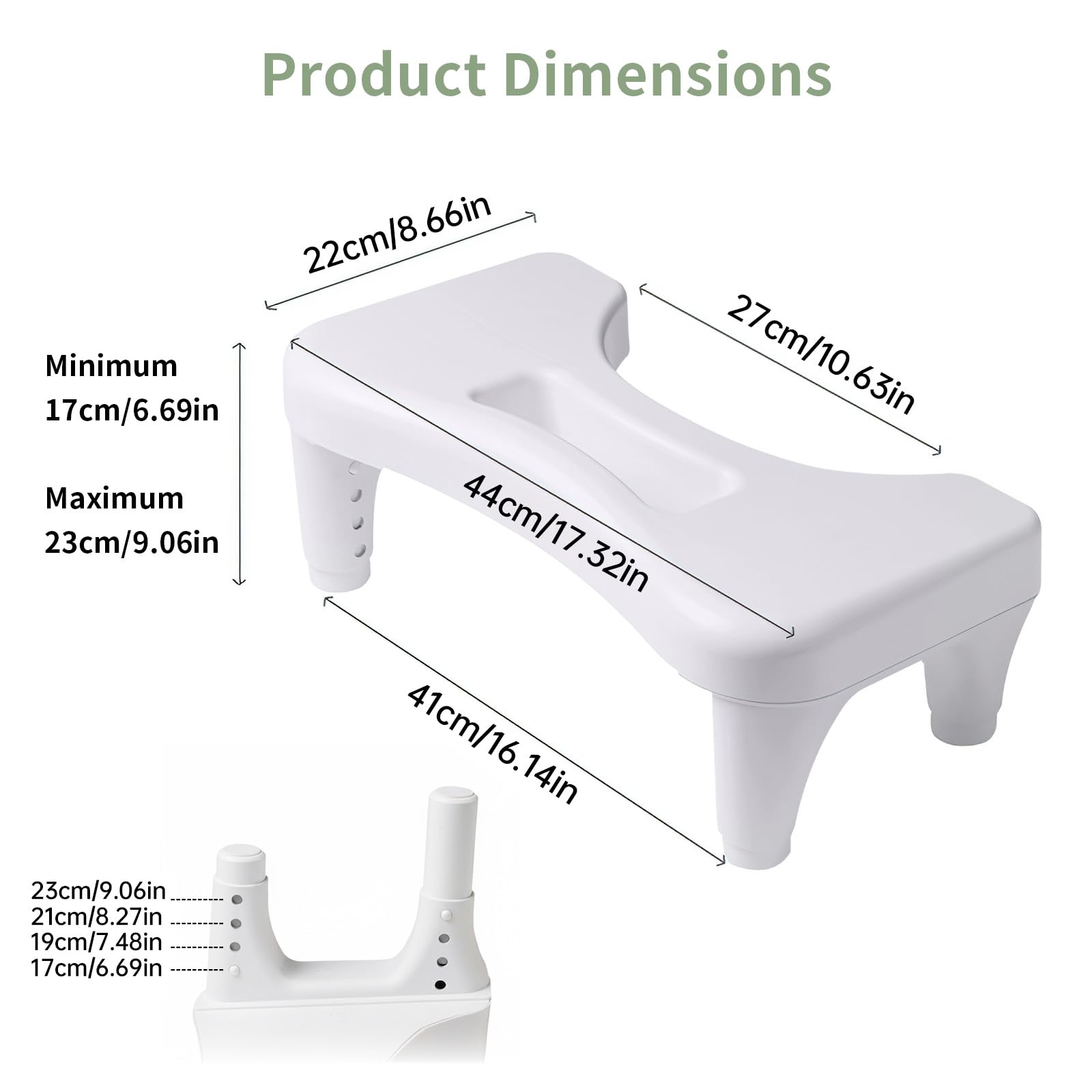 PAVSTINE Sgabello WC Altezza Regolabile, Poggiapiedi Defecare Ergonomico, Sgabellino da Toilette per Alleviare Emorroidi, Stitichezza, L'Intestino, Sgabello Bagno per Adulti, Bambini, Bianco