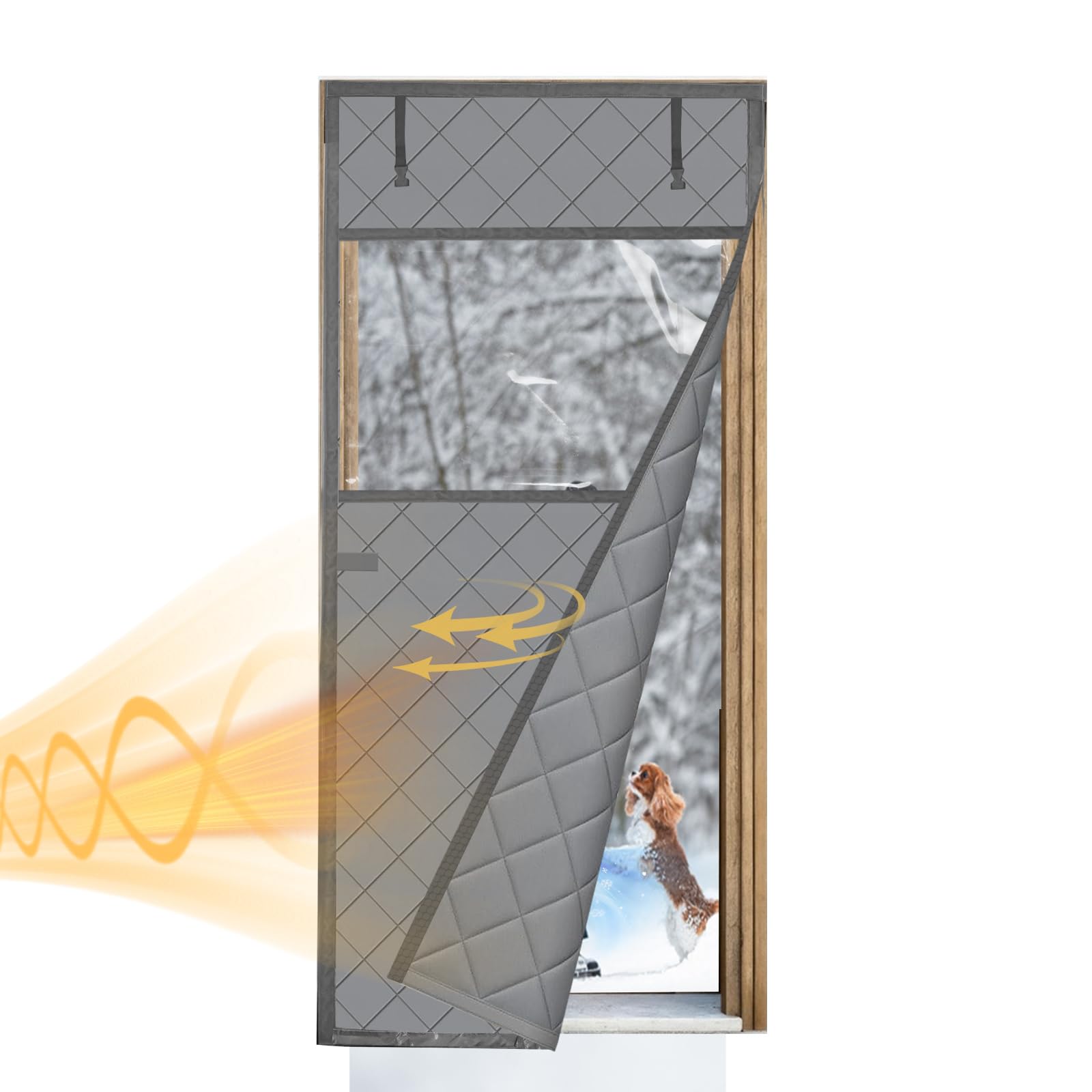 Türvorhang Kälteschutz, 210D Oxford Seitlich Öffnung Thermovorhang Kälteschutz mit Transparentem Fenster, Türvorhänge Wärmeschutzvorhang für Windschutz und Wärmeisolierung