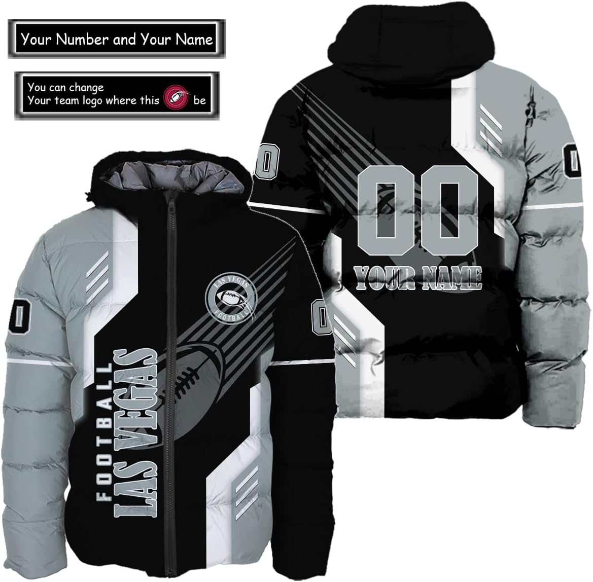 Discover Personalized Las Vegas Football Team Raiders Men's Hooded Puffer Jacket