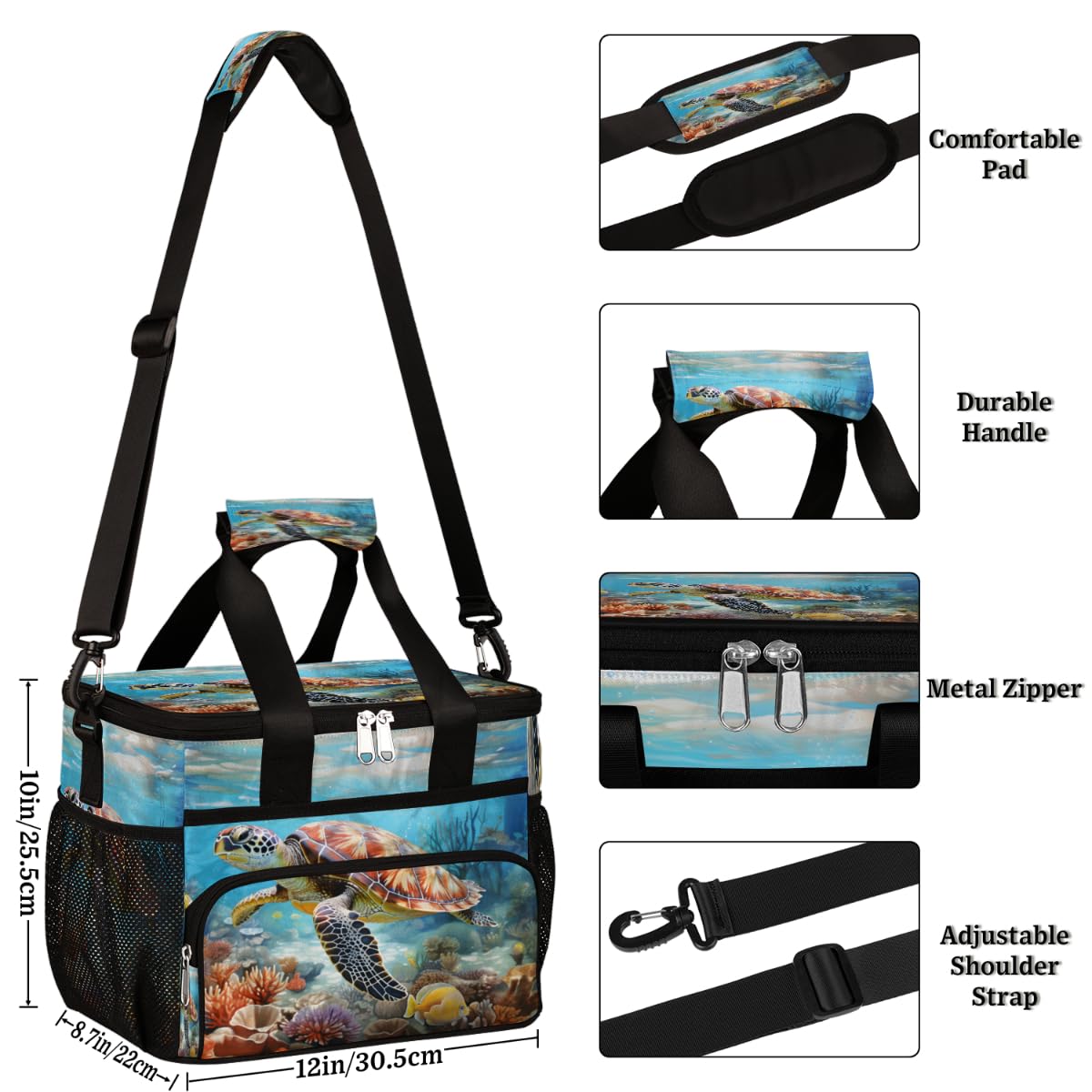 Animal Insulated Picnic Backpack Lunch Box for Women Men Picnic Basket Tote Lunch Bag Picnic Bag Portable Lunch Bags for Picnic, Beach, Work, Trip,Office, Camp Sea Turtle