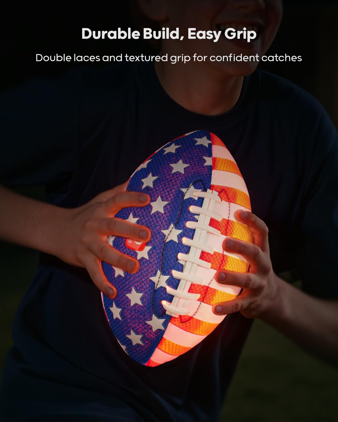 QPAU 9" Glow in The Dark Football (Size 3, 1 Pack), Light Up Youth Football with Pump & Batteries, Outdoor Toys & Games for Boys Girls, Birthday Gifts for Kids and Teens