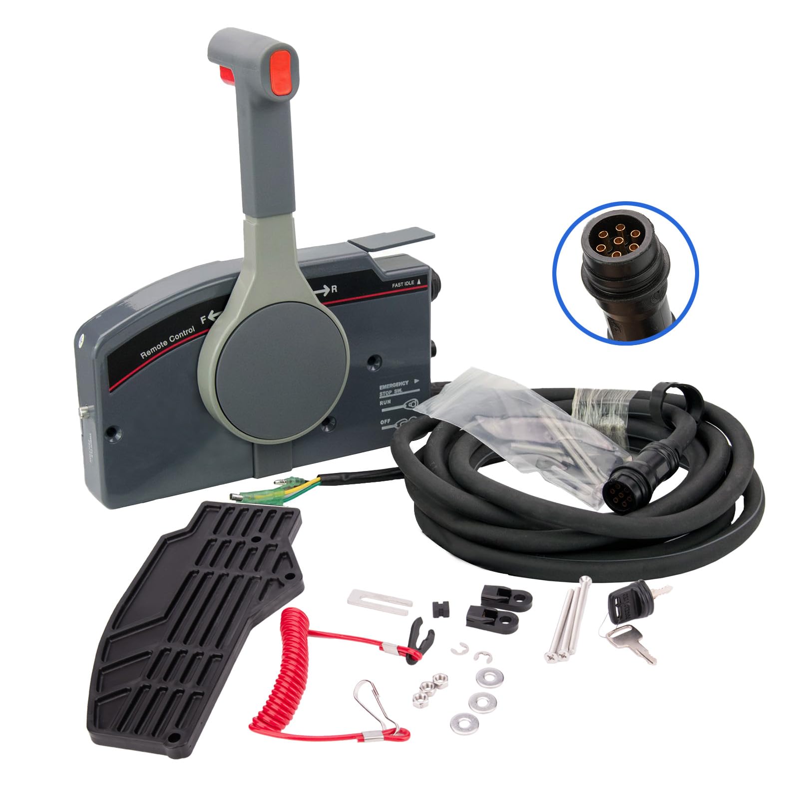 Photo 1 of Marine Outboard Remote Control Box,703-48230 PULL Throttle Remote Control Box for Yamaha Outboard Right Side Mount 7 Pin 16 FT Cable Without Trim Tilt Switch (PULL To Open)