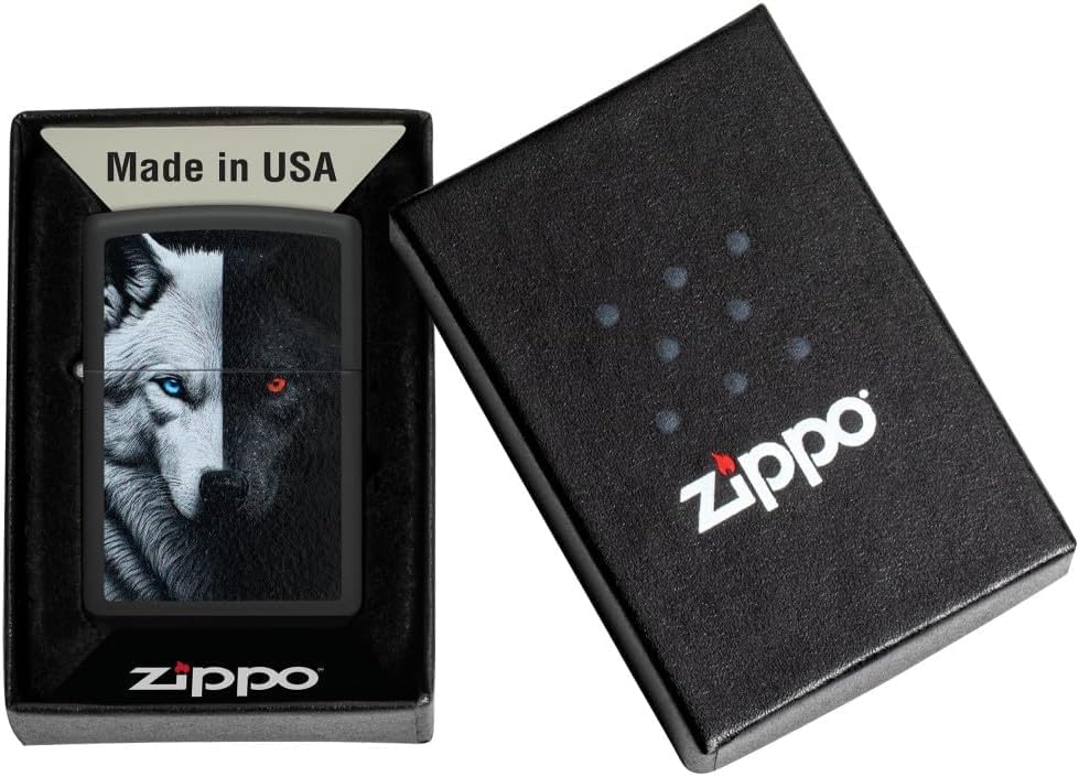 Encendedor Zippo personalizado diseño Two Wolves negro mate miniatura 5