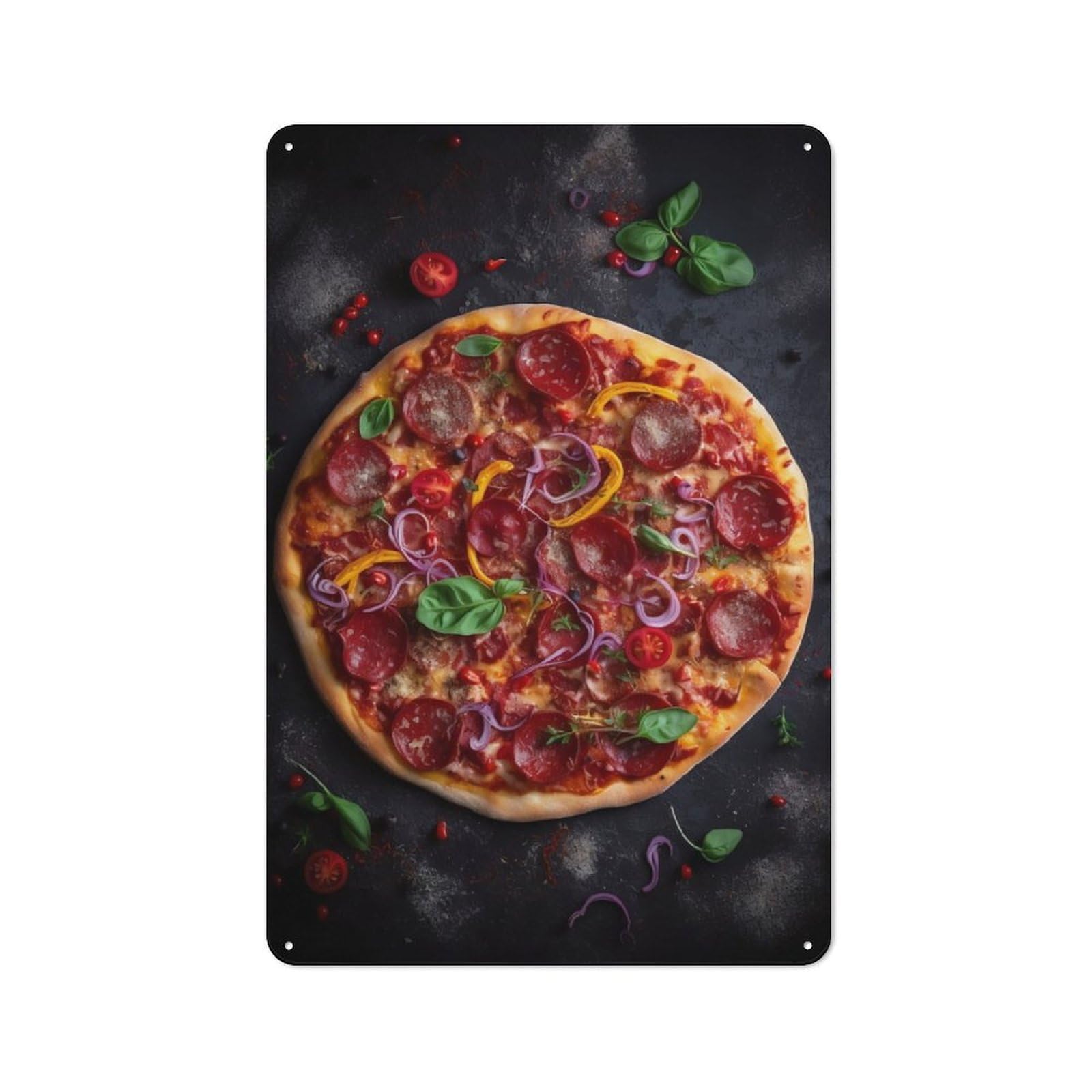 Junmoney Tasty Salami Pizza Vintage Tin Sign 30X20cm For Dining Room Or Kitchen, Suited To Dining Room Decor Fans