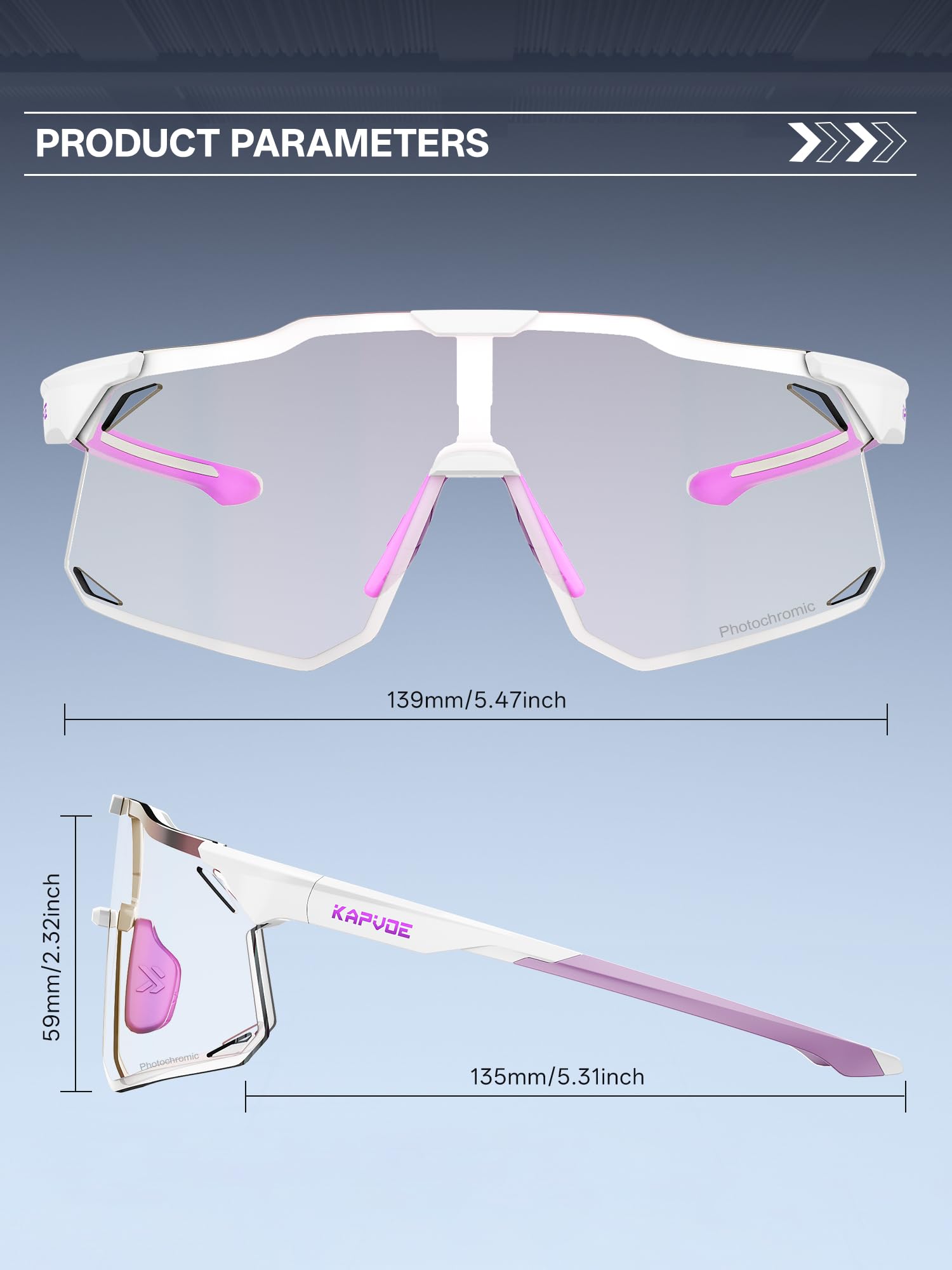 KAPVOE Fahrradbrille Selbsttönend für Herren Damen Photochrome Sport Sonnenbrille Klar Rennrad Brille TR90 Rahmen Schnelle Brille MTB Radfahren Radbrille mit UV400 Schutz Sportbrille für Laufen K347