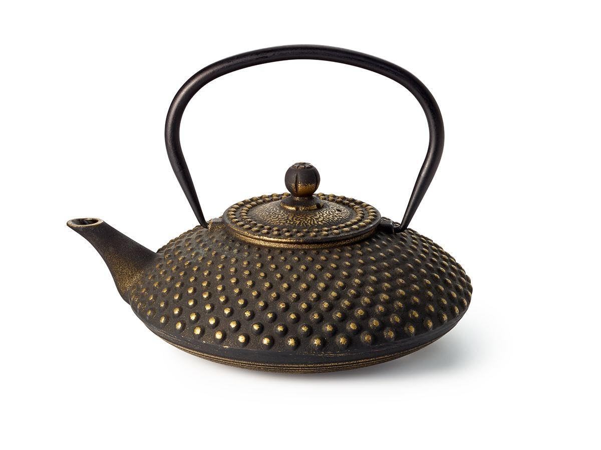 Thire de hierro fundido (1,2 L, negro-dorado) con filtro de acero inoxidable