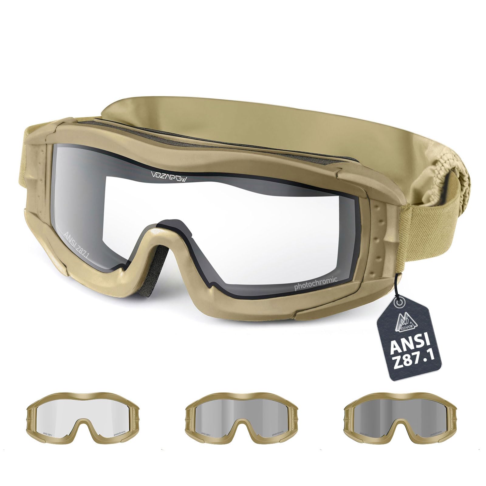 Gafas tácticas para airsoft, gafas de disparo de seguridad con lentes fotocromáticas, gafas militares resistentes a los impactos