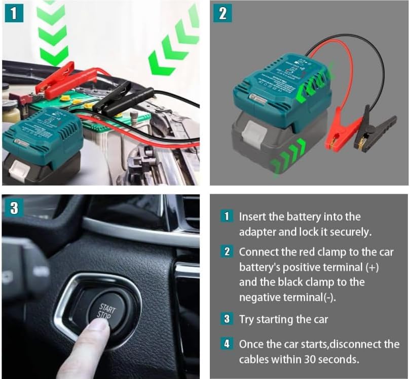 Miniatura 4 de Adaptador de arranque de coche para batería Makita de 18 V, amplificador de baterías automotrices con abrazaderas de cable de puente de 12 V para