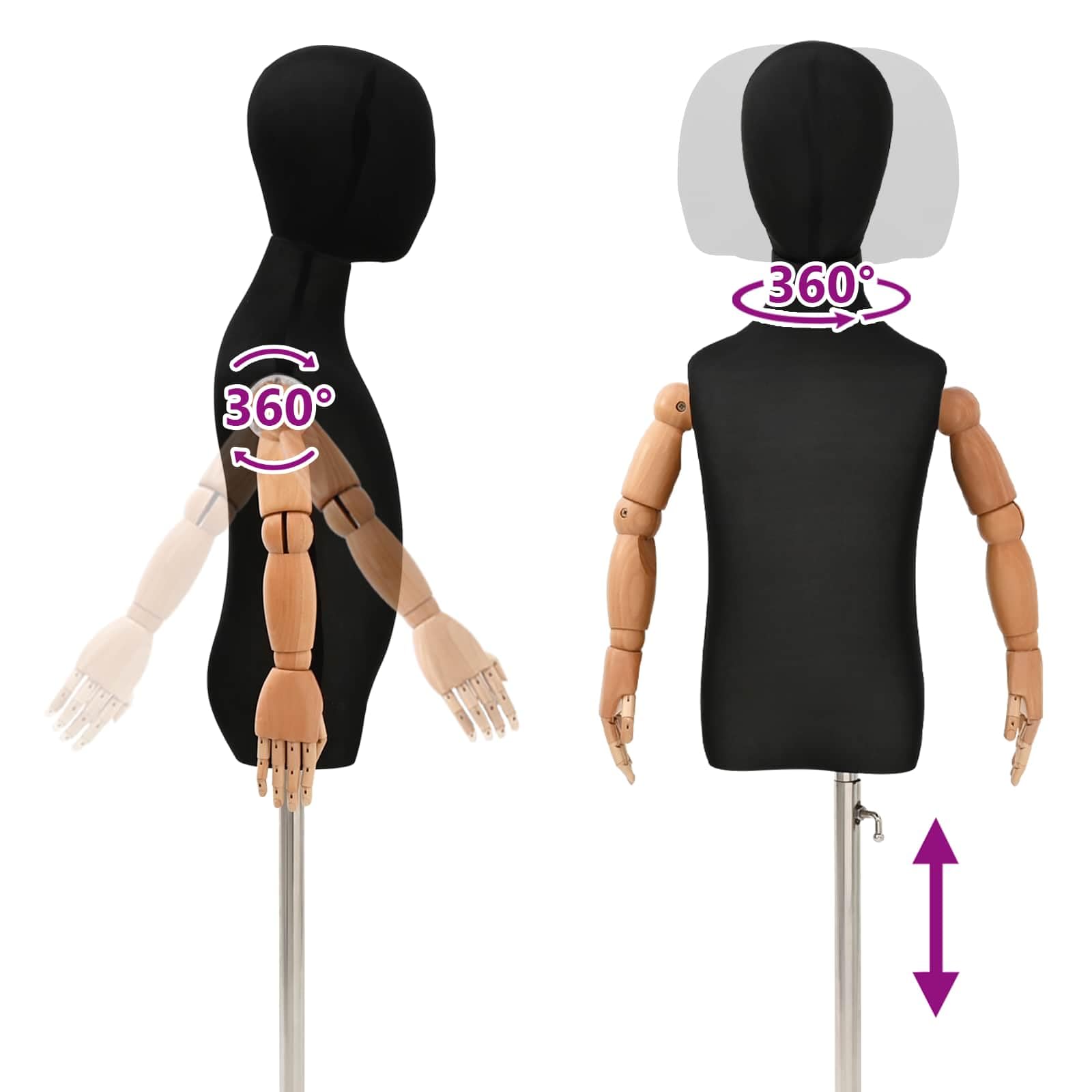 vidaXL Verstellbares 120-150 cm Mannequin mit Basis Unisex PP Schwarz