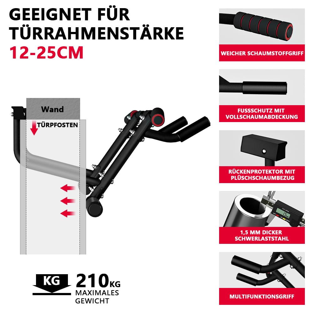 ONETWOFIT Barre de traction pour porte,Avec poignées antidérapantes,Jusqu'à 210 kg Multi-grip,Sans endommager le cadre de la porte,Largeur du cadre de porte Station de Musculation 2 en 1