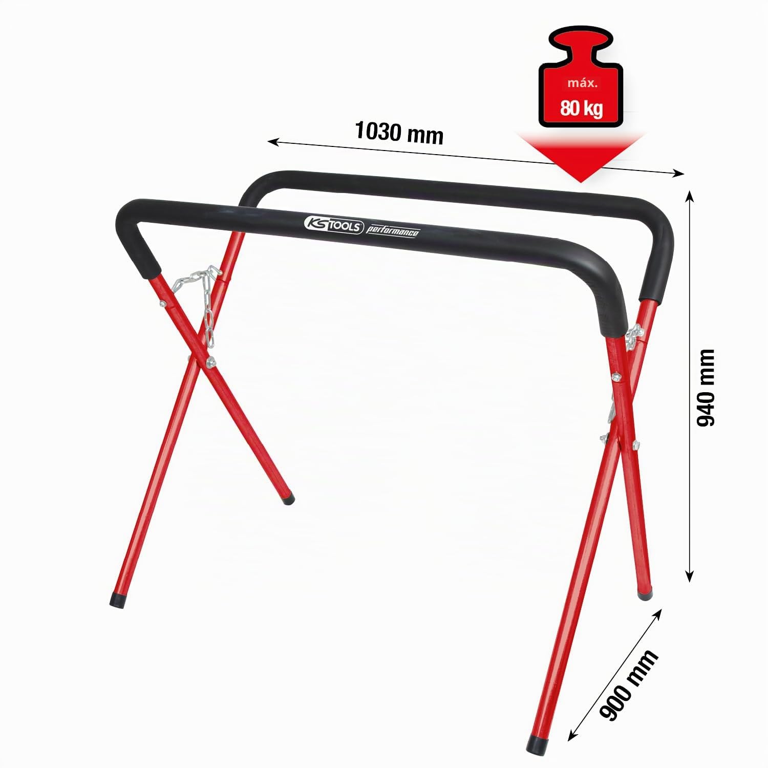 KS Tools 140.2226 - Caballete para depositar lunas, con acolchado antideslizante, capacidad de carga hasta 80 kg, 790 mm