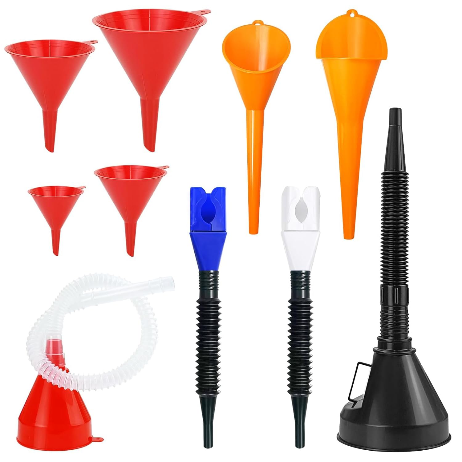 10 embudos para uso automotriz, juego de embudos automotrices con boca ancha y cuello largo, kit de embudo de combustible de transmisión de aceite para mantenimiento de automóviles