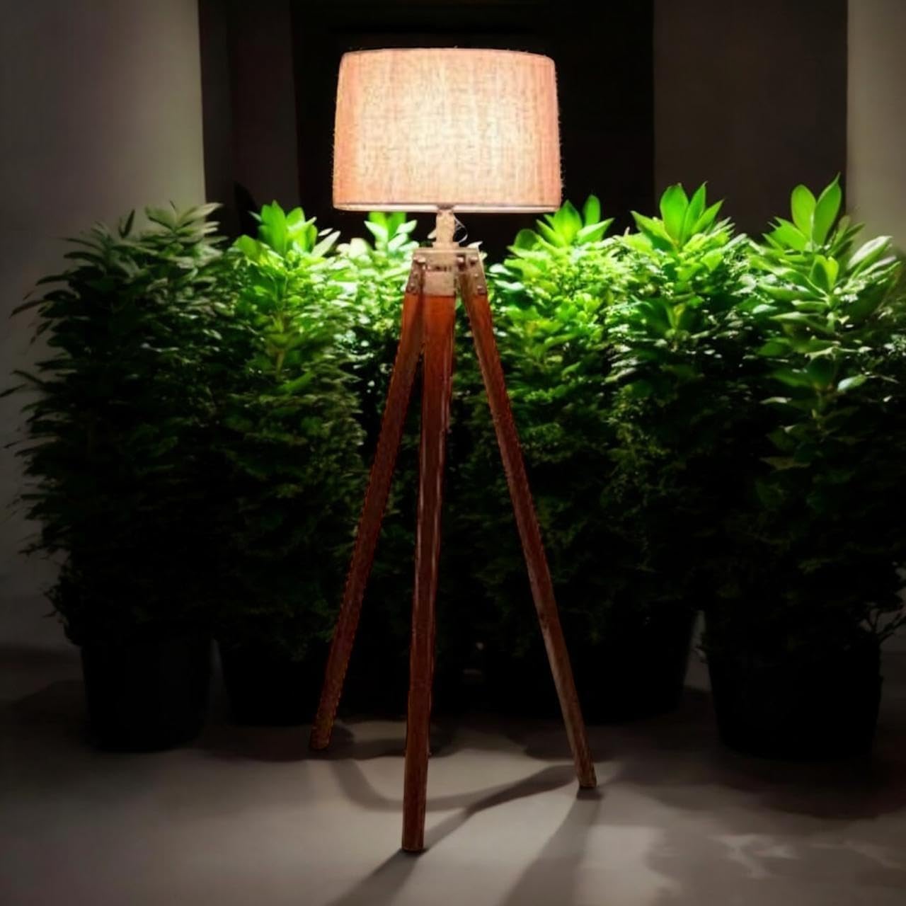 Luxury Wooden Tripod Floor Lamp with Premium Brown Linen Shade | Modern Standing Lamp for Living Room, Bedroom, Reading Corner & Office | Decorative Tall Floor Light | Solid Wood Legs-image-26