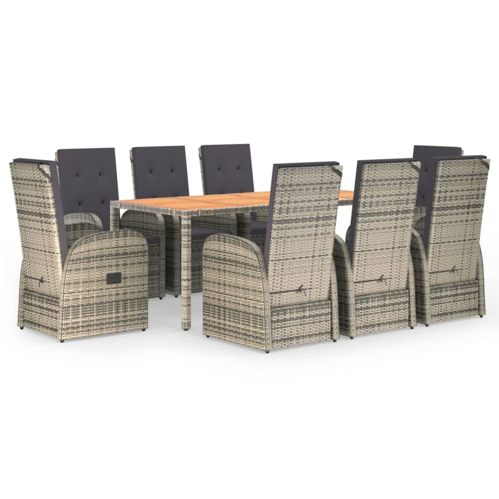 IKAYAA Gartenmöbel Set 8 Verstellbare Hochlehner Stühlen mit Tisch Garten sitzgruppe 8 Personen Sitzgruppe Outdoor wetterfest Rattan Sitzgruppe 8 personen-Grau-9-tlg