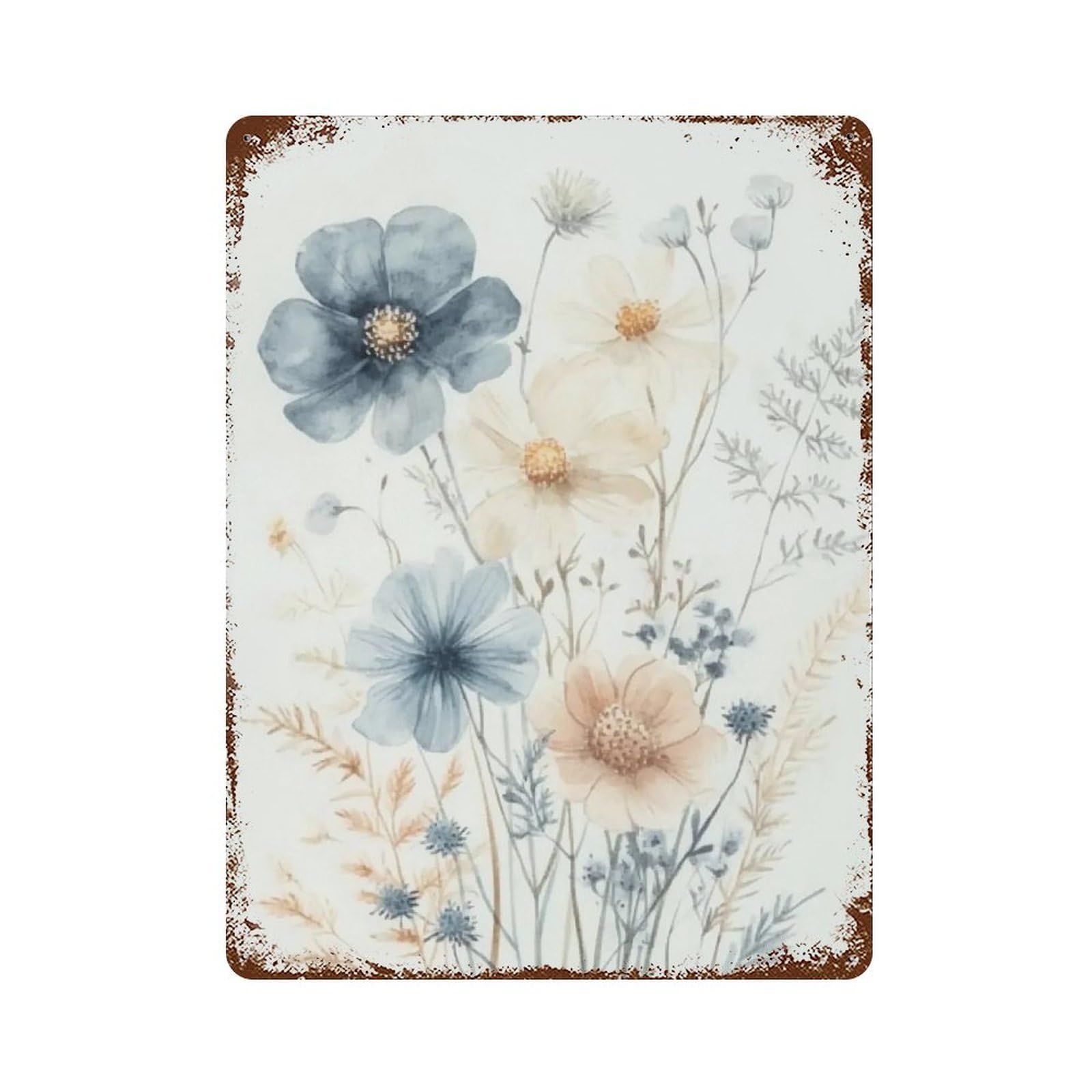 YHGERTKU Dusty Blue Watercolor Blooms 01 Wall Art Retro Iron Vintage Metal Tin Sign Poster Modern Decor for Living Rooms Gift 40x30cm