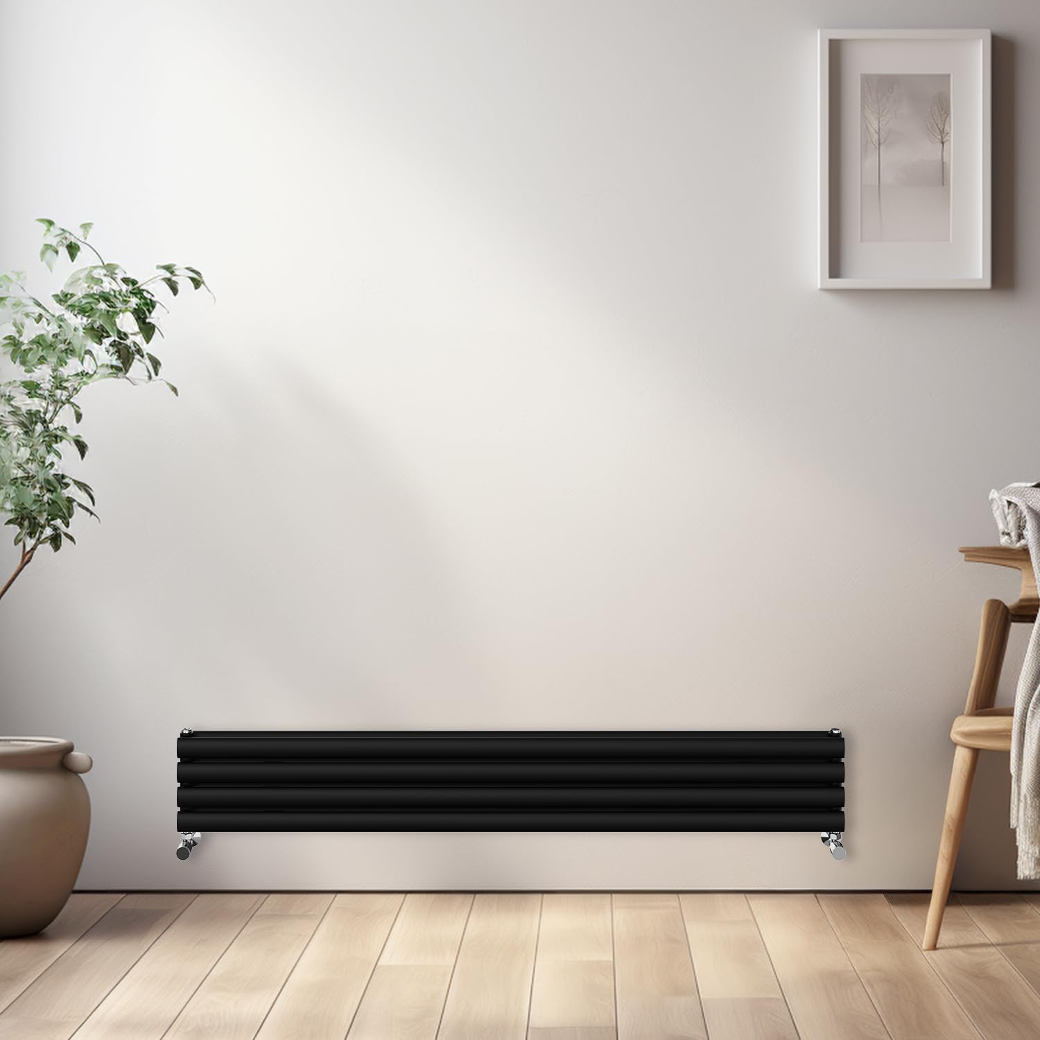 NRG Horizontal Oval Radiator Bathroom Central Heating Double Column Designer Radiators 1600x236mm - Black