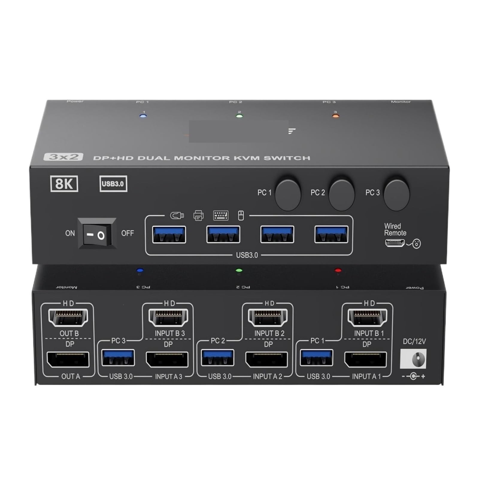 HDMI + Displayport KVM Switch 2 Monitors 2/3 Computers,Dual Monitor KVM Switch with 4 USB 3.0 Port for Keyboard(202DH US Plug)-image-23