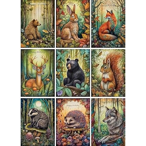 Pack of 9 Forest Animals Art Greeting Cards Cover