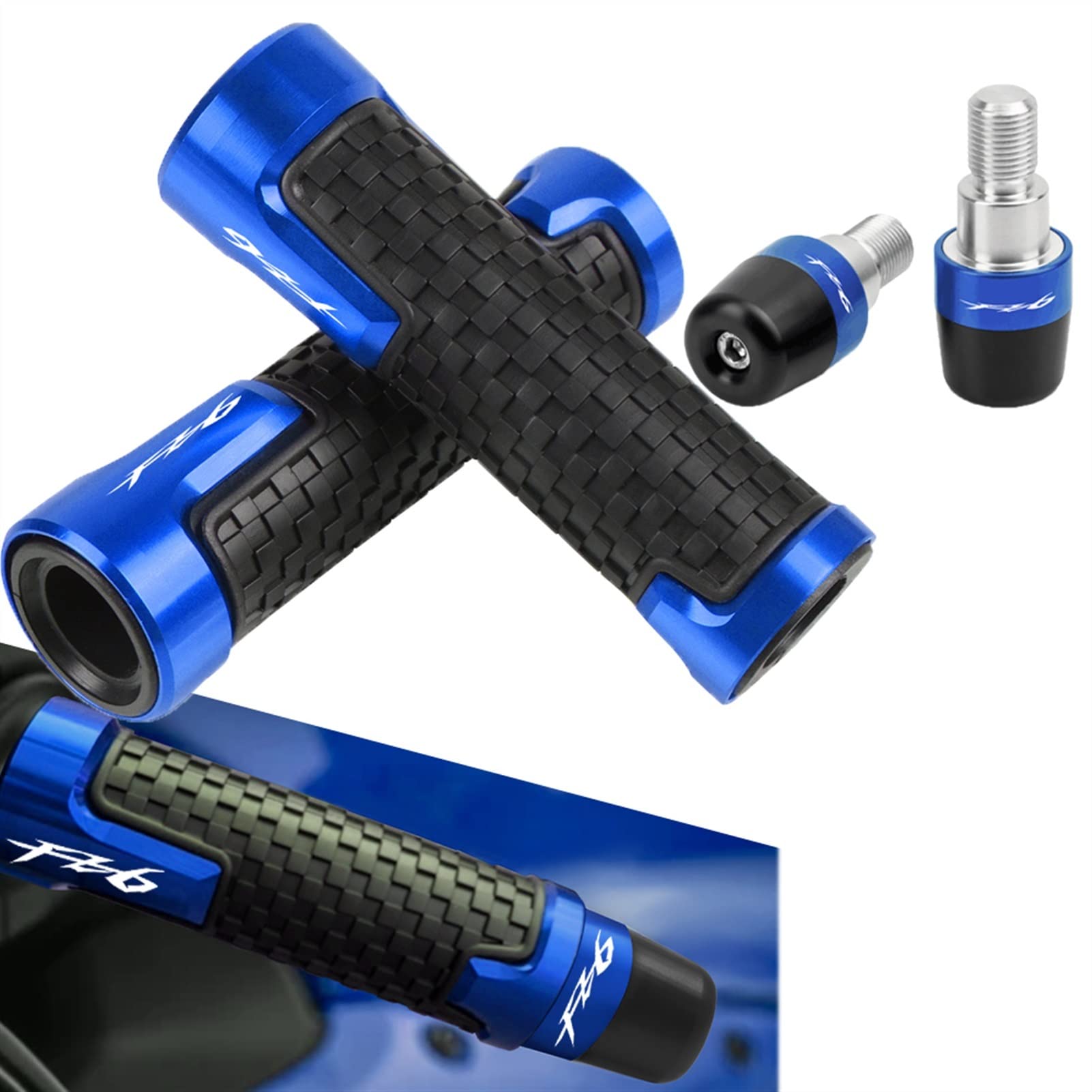 Contrapesos Manillar Moto para FZ6 2004-2012 Empuñaduras de Motocicleta Extremos Manillar Carreras 22 mm 7/8 "2011 2010 2009 2008 2007 2006 2005(Blue,A+B)