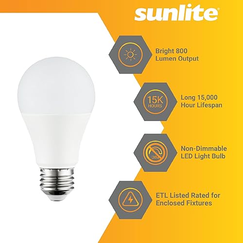 Miniatura 9 de Sunlite 41265-SU Bombillas LED A19, 9 vatios (equivalente a 60 W), 800 lúmenes, base media (E26), no regulable, escarcha, listado UL, blanco frío