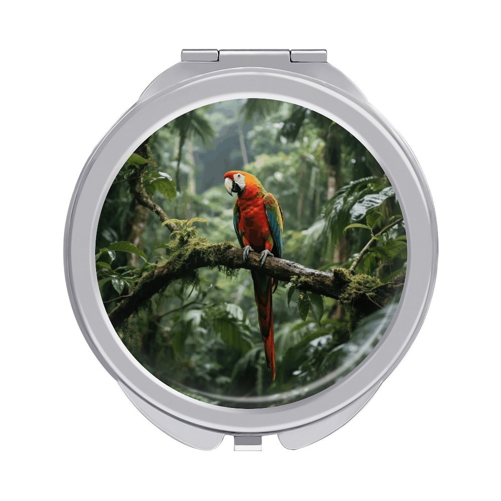 FodPand Compact Hand Mirror with 1x/2x Magnifying Round Travel Makeup Mirror Mini Foldable Parrot_Rainforest Cosmetic Mirrors Travel Essentials Gift for Women Girl Portable for Pocket Purse -Silver