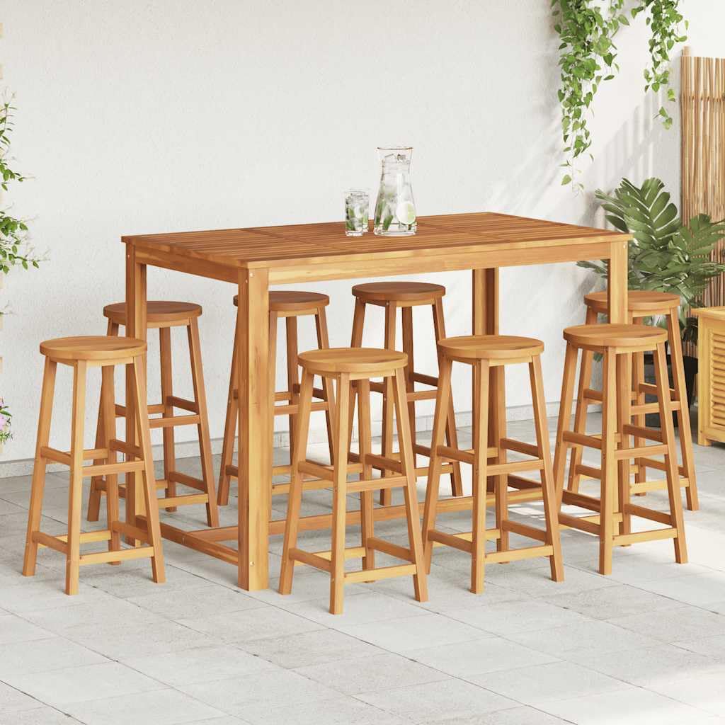 Lot de 4 tabourets de bar en bois massif d'acacia avec repose-pieds et surface revêtue d'huile - Pour l'extérieur