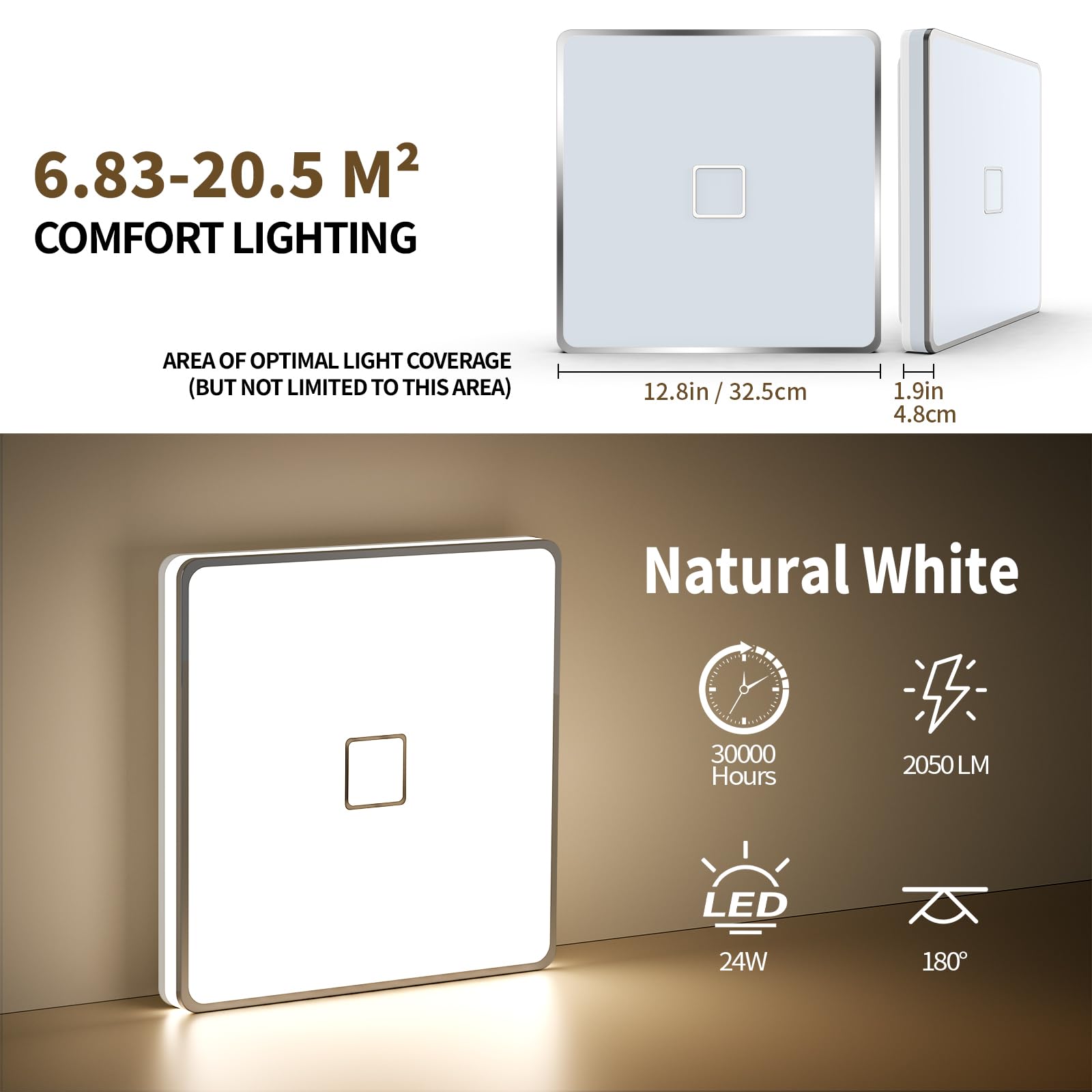 Airand - Lampada da Soffitto a LED, IP44, Impermeabile, 4000 K per Soggiorno, Balcone, Bagno (24 W Bianco Neutro.)
