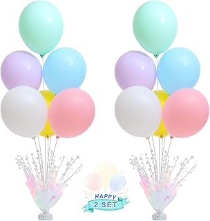 2 Set Pastel Birthday Decorations Rainbow Party Table Balloons Centerpiece Stand Kit for Girls Baby Shower Wedding Prom Graduation Unicorn Theme Table Decorations