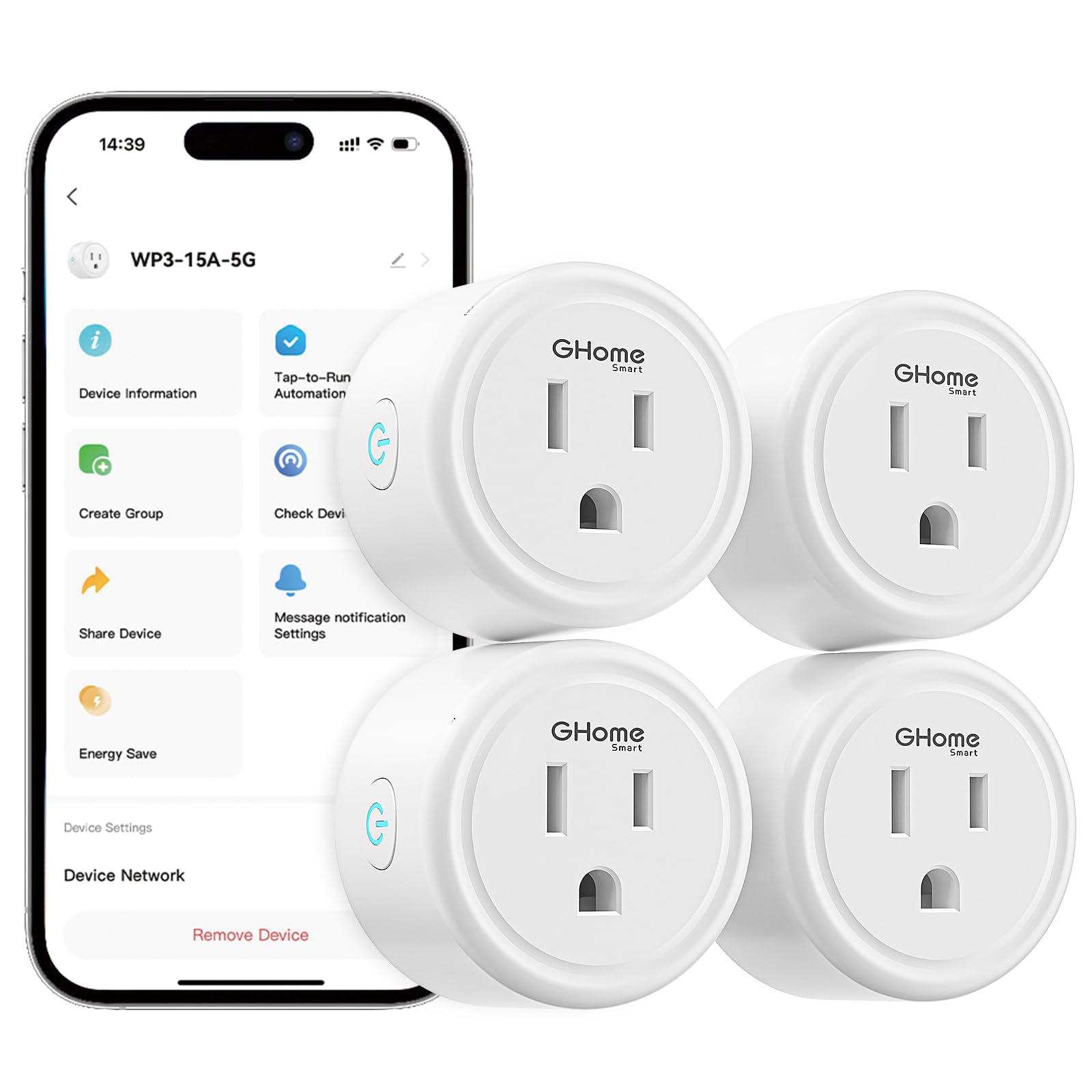 GHome Smart Plug 15A 5G Hz and 2 4GHz Wi-Fi Compatible with Alexa Google Home IFTTT No Hub
