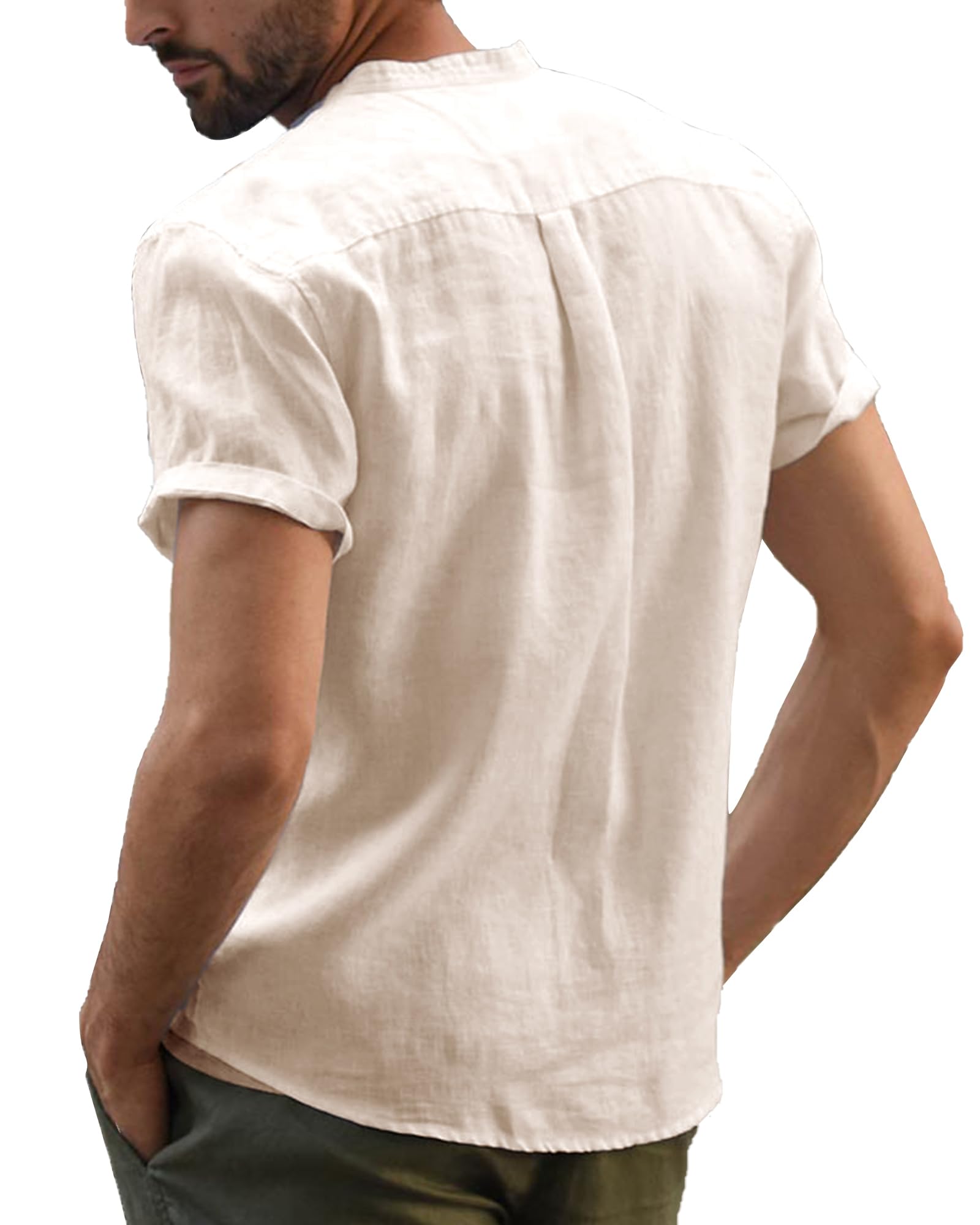Leinen Hemd Herren Kurzarm Sommer Shirt Männer Henley mit Brusttasche Universal Fit M-3XL