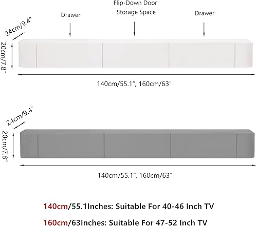 Miniatura 6 de Soporte de TV blanco con cajones de almacenamiento, consola de TV de madera, estante flotante de TV para sala de estar, mesa de TV de centro de