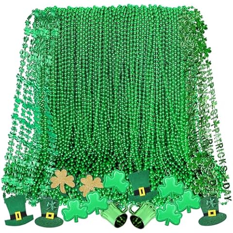 Elefama 74PCS St Patricks Day Beads Necklaces Bulk with Shamrock Mug Hat Clover Pendant Green Beads Necklace St Patricks Day Accessories Beads Decoration for Irish St Patrick's Day Party Parade Throws Cover