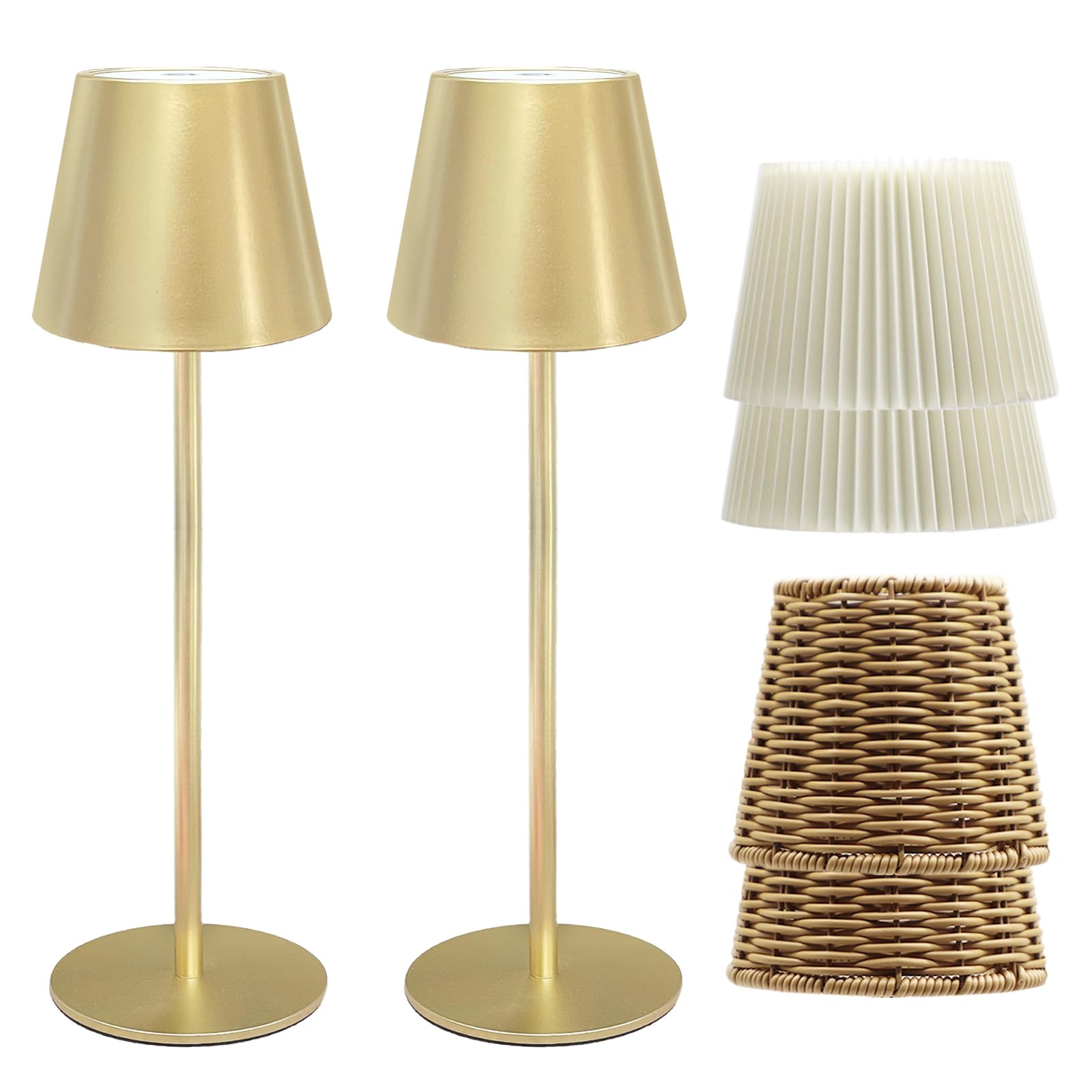 ANTELA Lampada da Tavolo LED Senza Fili Ricaricabile, Dimmer Touch, 3000-5000K, Lampada da Comodino Batteria, per Interni/Esterni, Ristorante/Camera da Letto/Bar, 2Pz(Oro)