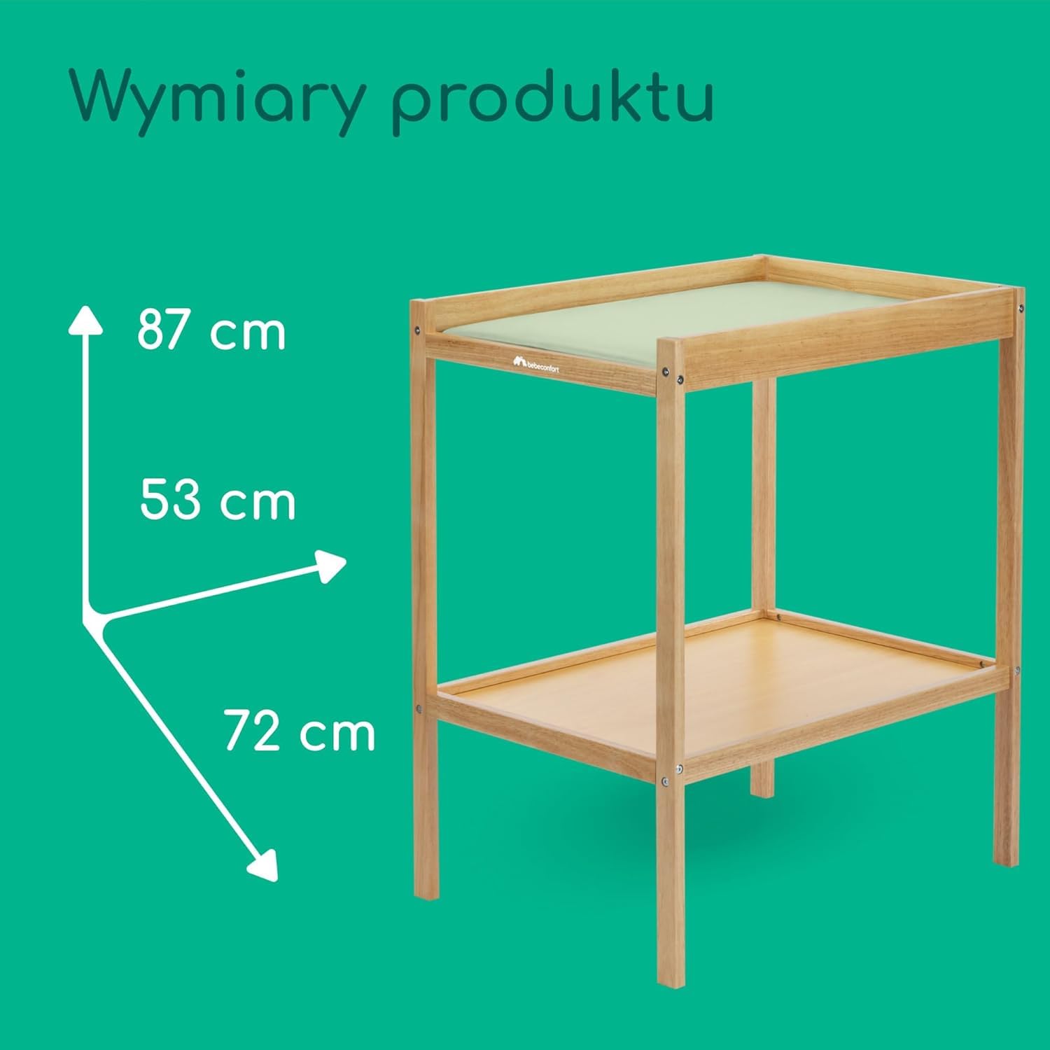 Bebeconfort Daisy 2, Przewijak dla Dzieci, 0–12 mies. (11 kg), z Matą do Przewijania, Wodoodporny, Łatwe Czyszczenie, Gwarancja Bezpieczeństwa, Wygodny dla Rodzica, Półka, Łatwy Montaż, Natural Wood