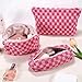 ZLFSRQ 3Pcs Makeup Bag Checkered Cosmetic Bag Set Travel Toiletry Bags for Purse Large Small Makeup Pouch for Women Cute Preppy Pencil Pouch Case Pink Zipper Skincare Bags