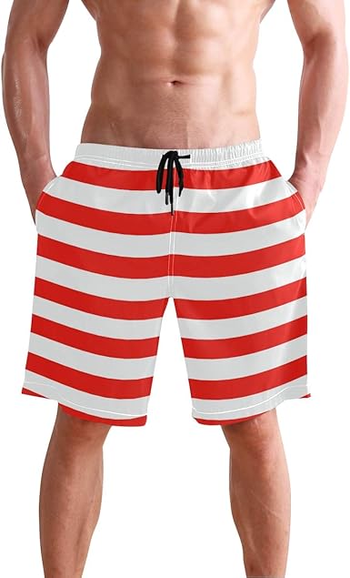 Red and white striped swim trunks Clearance