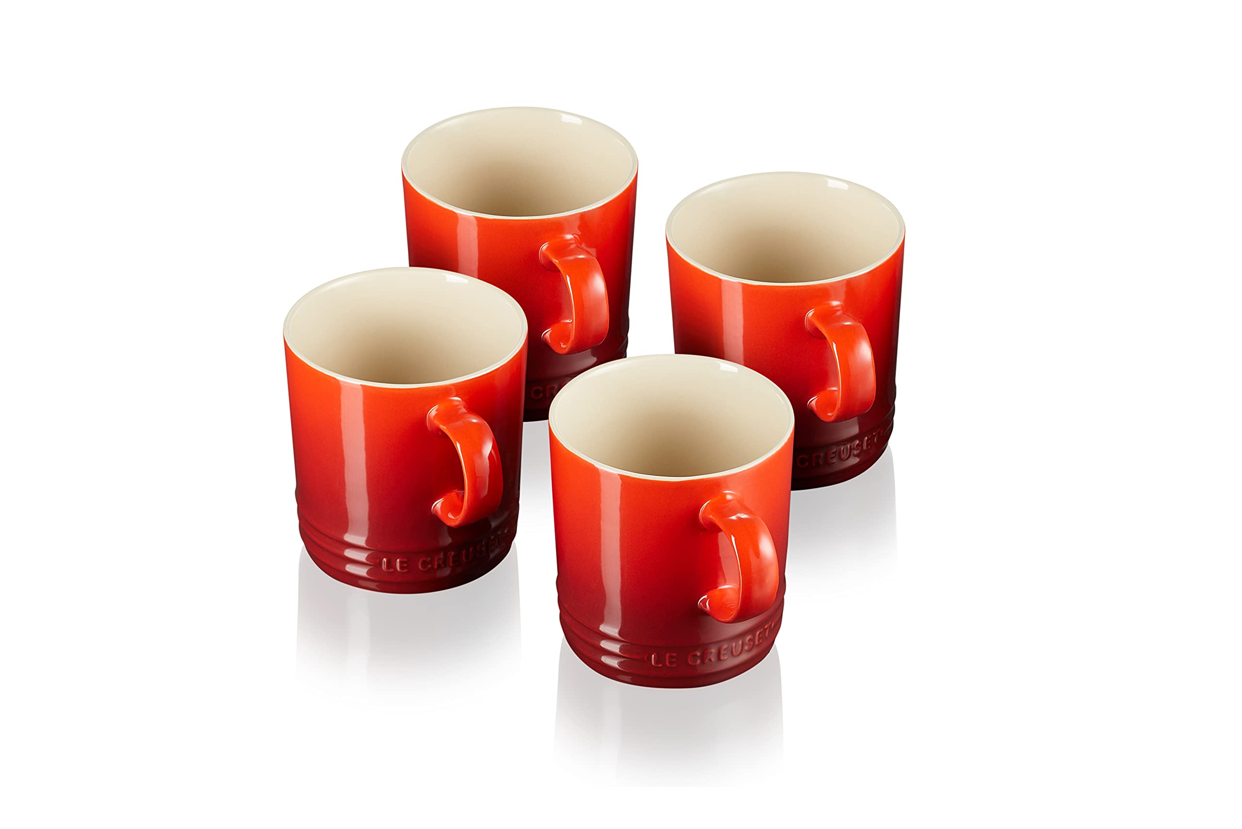 LE CREUSET 4er-Set Becher aus Steinzeug, je 350 ml, Kirschrot, 79113350600000
